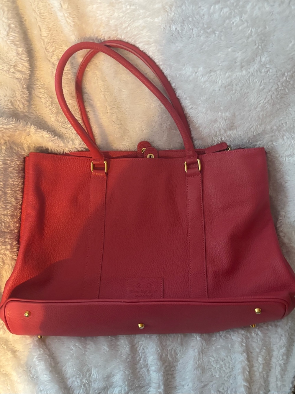 Pink Pebbled Leather Tote Bag with Gold Accents